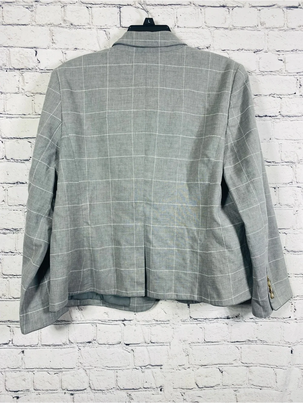 Ann Taylor Women's Light Gray Windowpane Single-Button Blazer Size 14
